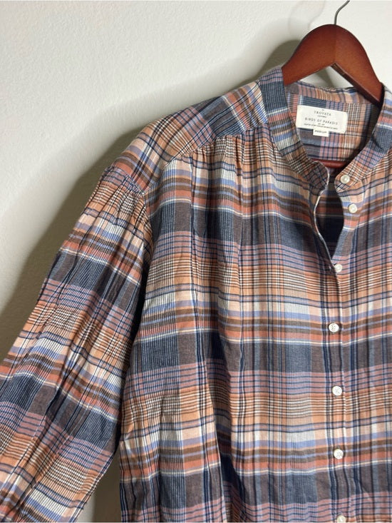 Trovata 100% Cotton Striped Plaid Multicolor Lily Blouse Long Sleeve Button Down