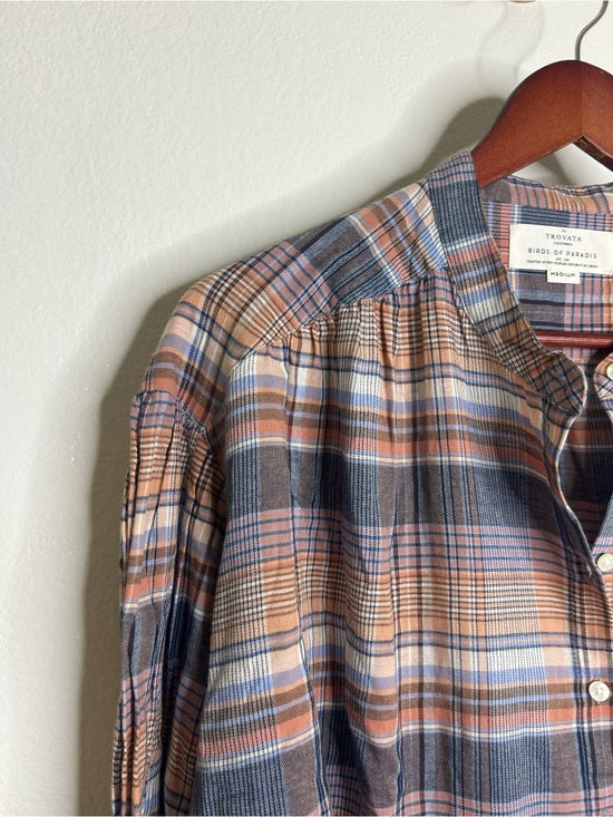 Trovata 100% Cotton Striped Plaid Multicolor Lily Blouse Long Sleeve Button Down