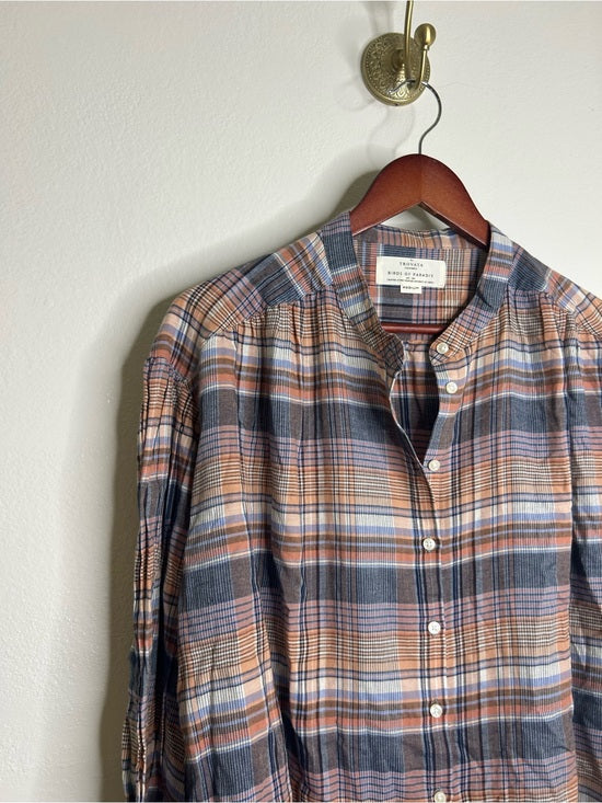 Trovata 100% Cotton Striped Plaid Multicolor Lily Blouse Long Sleeve Button Down