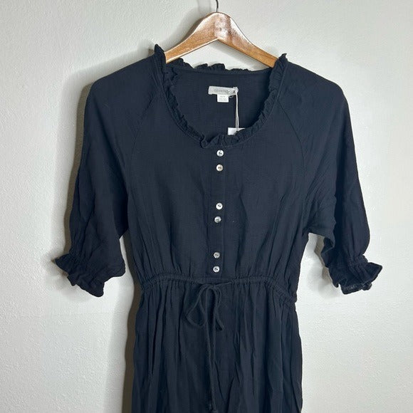 Outerknown Outerknown 100% Organic Cotton Button Down Tie Waist Black Maxi Dress