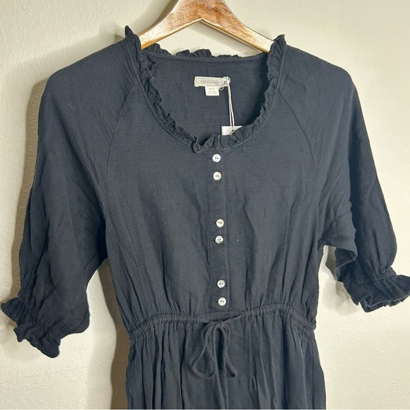 Outerknown Outerknown 100% Organic Cotton Button Down Tie Waist Black Maxi Dress