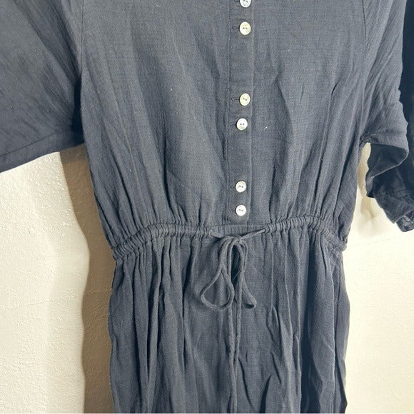 Outerknown Outerknown 100% Organic Cotton Button Down Tie Waist Black Maxi Dress