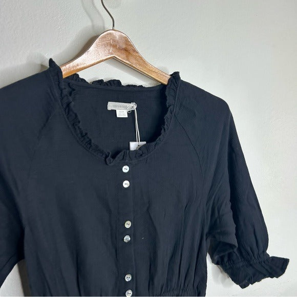 Outerknown 100% Organic Cotton Button Down Tie Waist Black Maxi Dress