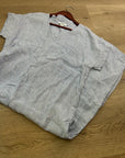 Pure Navy 100% Linen Blue White Striped V - Neck Shift Tunic Midi Dress