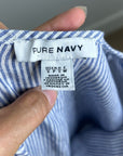 Pure Navy 100% Linen Blue White Striped V - Neck Shift Tunic Midi Dress