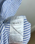 Pure Navy 100% Linen Blue White Striped V - Neck Shift Tunic Midi Dress