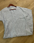 Pure Navy 100% Linen Blue White Striped V - Neck Shift Tunic Midi Dress