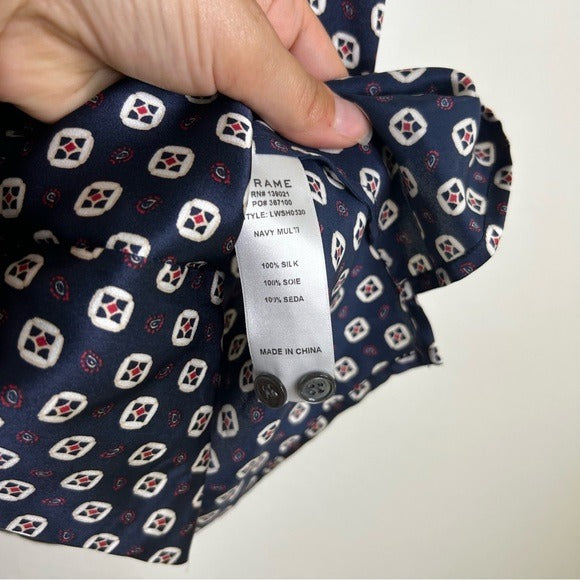 FRAME 100% Silk Navy Button Down Lightweight Tank Top Blouse