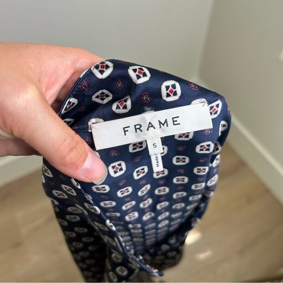 FRAME 100% Silk Navy Button Down Lightweight Tank Top Blouse