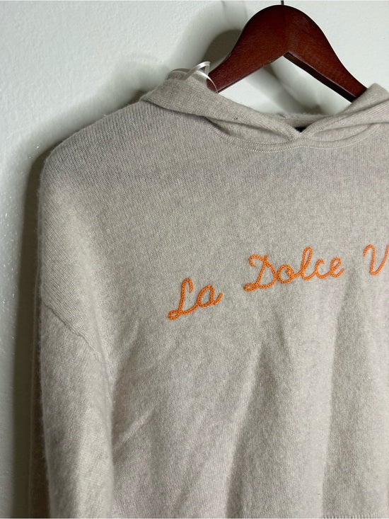 House of Harlow 100% Cashmere 'La Dolce Vita' Embroidered Tan Hooded Sweater
