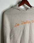 House of Harlow 100% Cashmere 'La Dolce Vita' Embroidered Tan Hooded Sweater