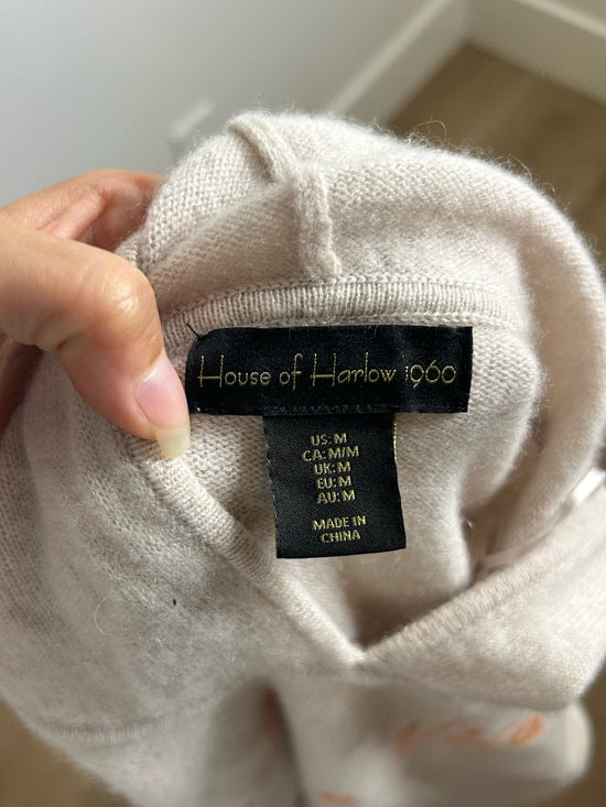 House of Harlow 100% Cashmere 'La Dolce Vita' Embroidered Tan Hooded Sweater