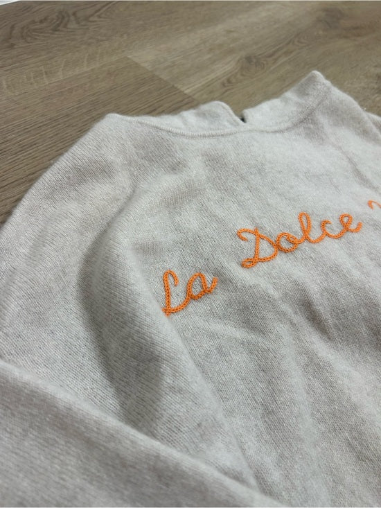 House of Harlow 100% Cashmere 'La Dolce Vita' Embroidered Tan Hooded Sweater