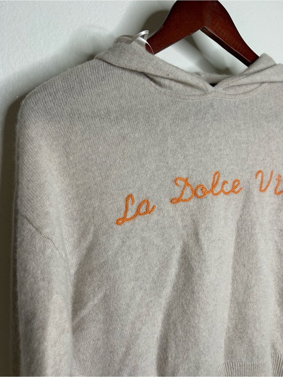 House of Harlow 100% Cashmere 'La Dolce Vita' Embroidered Tan Hooded Sweater