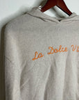House of Harlow 100% Cashmere 'La Dolce Vita' Embroidered Tan Hooded Sweater
