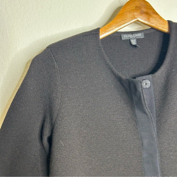 Eileen Fisher 100% Wool Long Line Cardigan Sweater Jacket