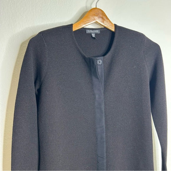 Eileen Fisher 100% Wool Long Line Cardigan Sweater Jacket