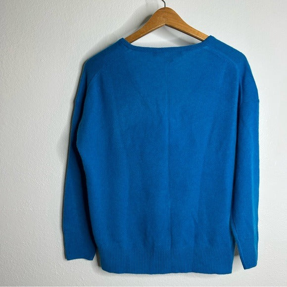 Skull Cashmere 100% Cashmere Bright Blue V - Neck Knit Sweater