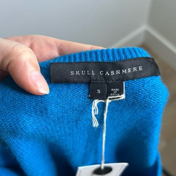 Skull Cashmere 100% Cashmere Bright Blue V - Neck Knit Sweater