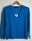 Skull Cashmere 100% Cashmere Bright Blue V - Neck Knit Sweater