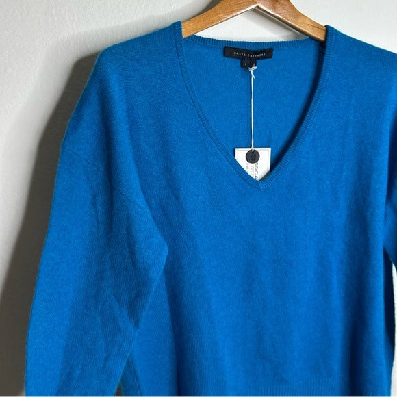 Skull Cashmere 100% Cashmere Bright Blue V - Neck Knit Sweater