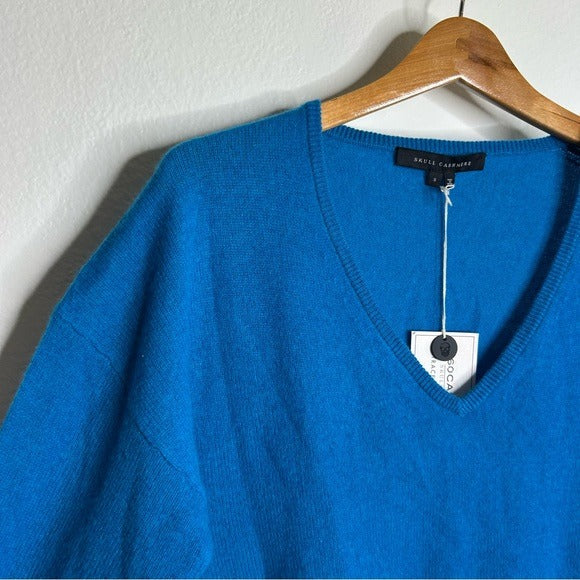 Skull Cashmere 100% Cashmere Bright Blue V - Neck Knit Sweater