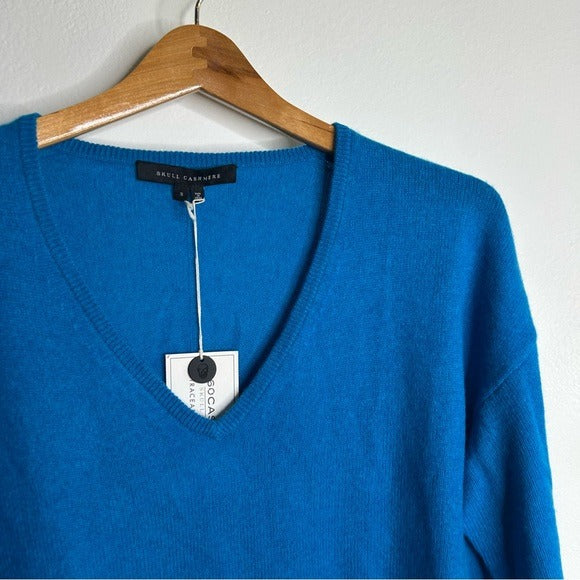 Skull Cashmere 100% Cashmere Bright Blue V - Neck Knit Sweater