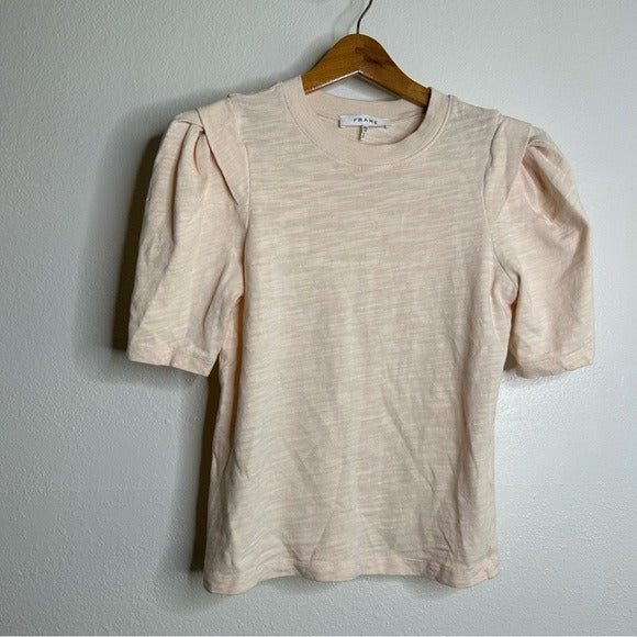 Frame Denim FRAME 100% Cotton Blush Light Pink Puff Sleeve T - Shirt Top - Cotton
