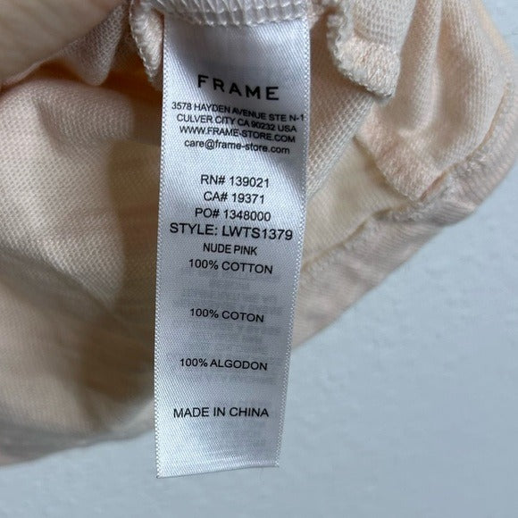 FRAME 100% Cotton Blush Light Pink Puff Sleeve T - Shirt Top