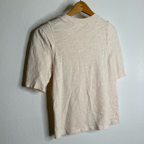 FRAME 100% Cotton Blush Light Pink Puff Sleeve T - Shirt Top