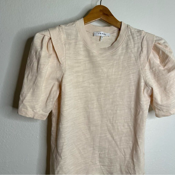 FRAME 100% Cotton Blush Light Pink Puff Sleeve T - Shirt Top