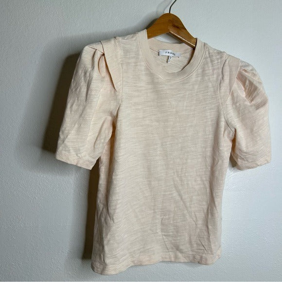 FRAME 100% Cotton Blush Light Pink Puff Sleeve T - Shirt Top