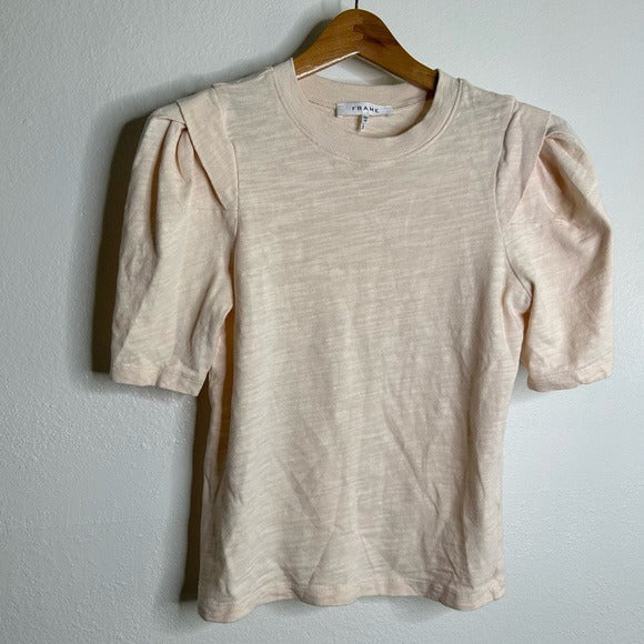 FRAME 100% Cotton Blush Light Pink Puff Sleeve T - Shirt Top