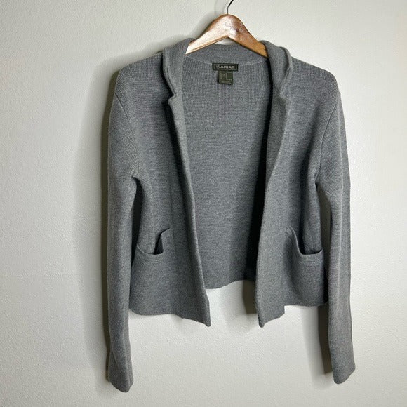 Ariat Ariat 100% Merino Wool Open Front Knit Jacket Cardigan Sweater Gray - Wool
