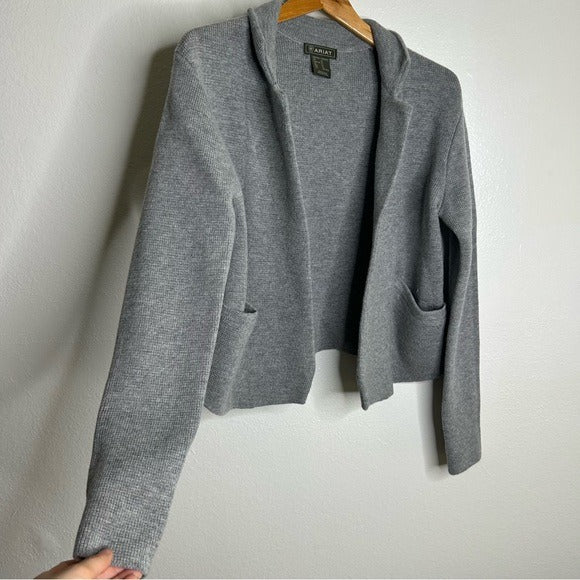 Ariat Ariat 100% Merino Wool Open Front Knit Jacket Cardigan Sweater Gray - Wool