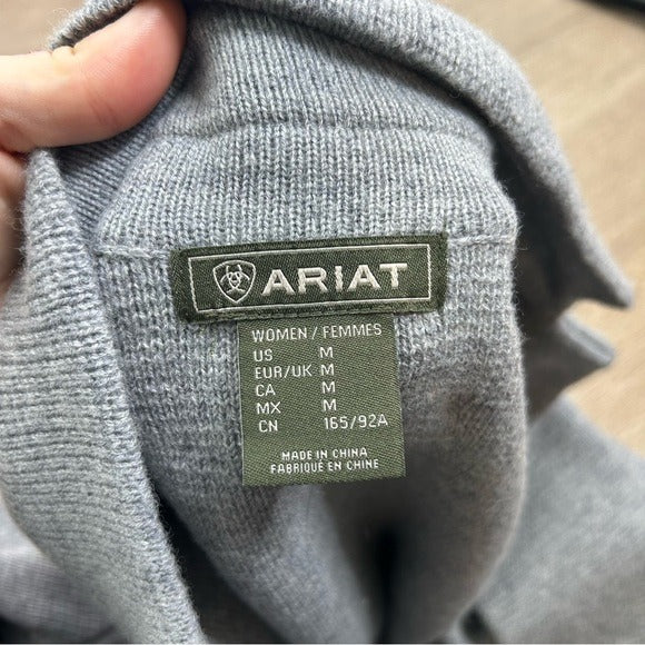 Ariat 100% Merino Wool Open Front Knit Jacket Cardigan Sweater Gray