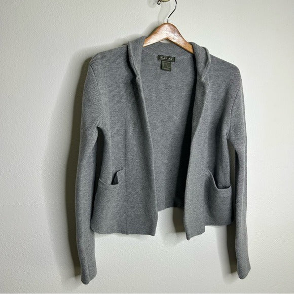 Ariat Ariat 100% Merino Wool Open Front Knit Jacket Cardigan Sweater Gray - Wool