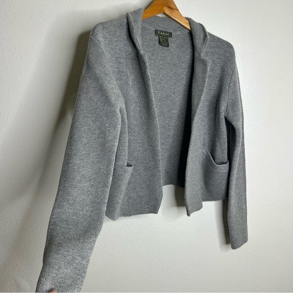 Ariat Ariat 100% Merino Wool Open Front Knit Jacket Cardigan Sweater Gray - Wool