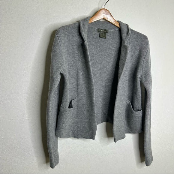 Ariat Ariat 100% Merino Wool Open Front Knit Jacket Cardigan Sweater Gray - Wool