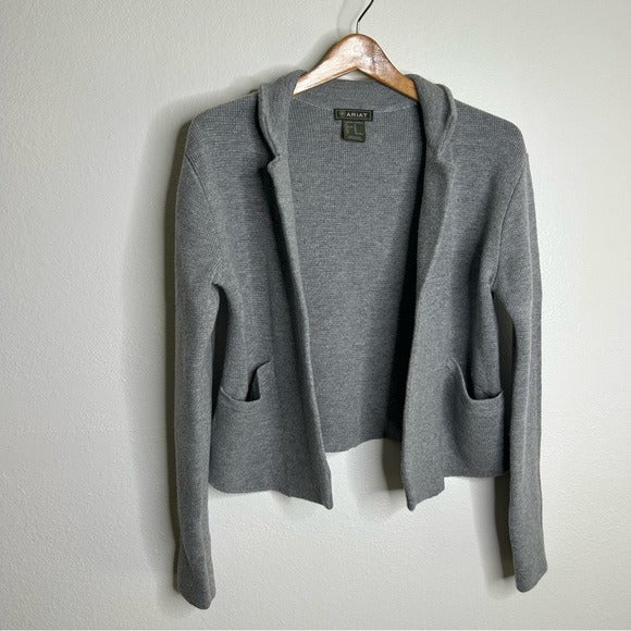 Ariat Ariat 100% Merino Wool Open Front Knit Jacket Cardigan Sweater Gray - Wool