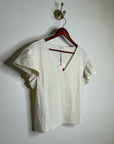 Nation LA 100% Cotton Emmy Cream Flutter Sleeve V - Neck Blouse Top