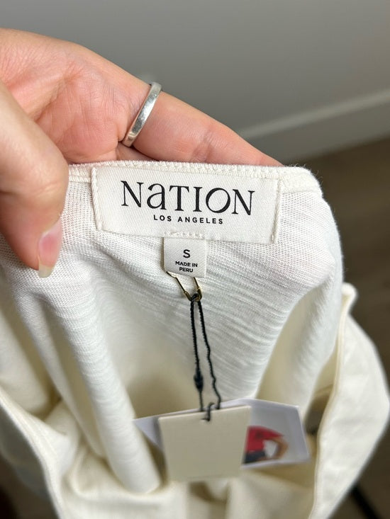 Nation LA 100% Cotton Emmy Cream Flutter Sleeve V - Neck Blouse Top
