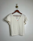 Nation LA 100% Cotton Emmy Cream Flutter Sleeve V - Neck Blouse Top
