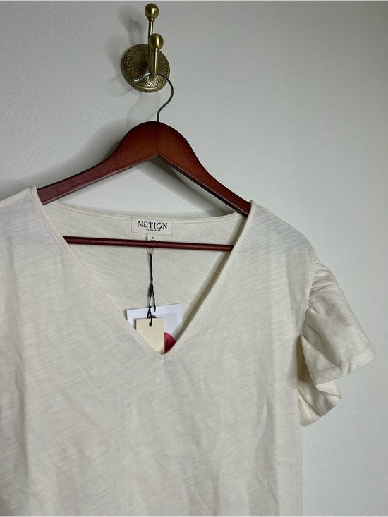 Nation LTD Nation LA 100% Cotton Emmy Cream Flutter Sleeve V - Neck Blouse Top - Cotton