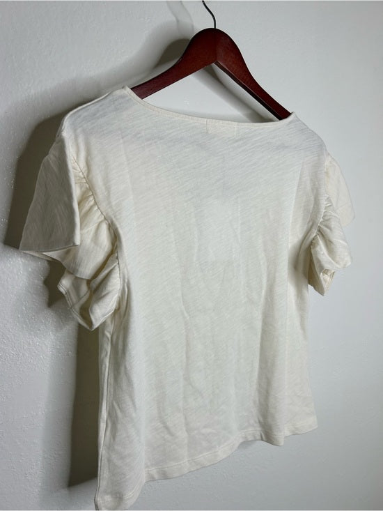 Nation LA 100% Cotton Emmy Cream Flutter Sleeve V - Neck Blouse Top