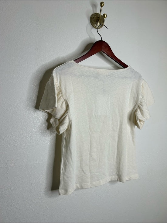 Nation LA 100% Cotton Emmy Cream Flutter Sleeve V - Neck Blouse Top