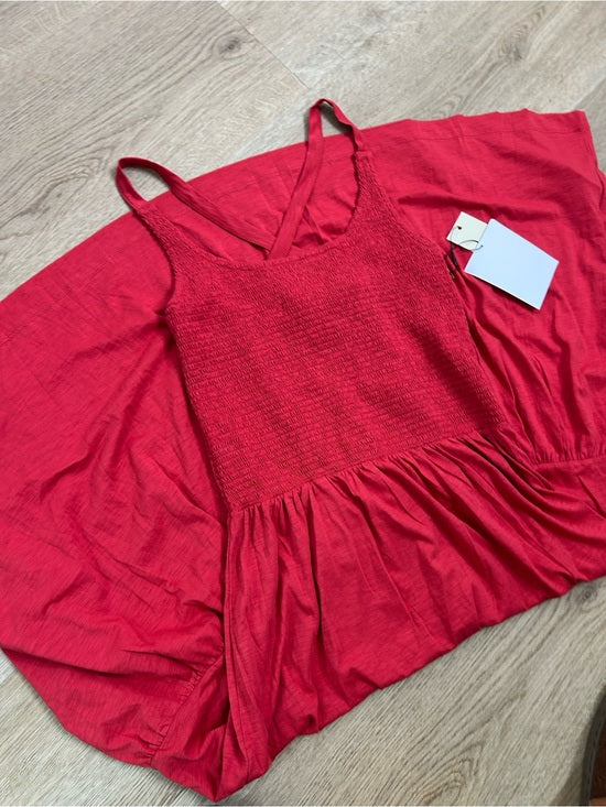Nation LTD Nation LTD 100% Pima Cotton Penelope Cross Back Smocked Midi Dress Red - Cotton