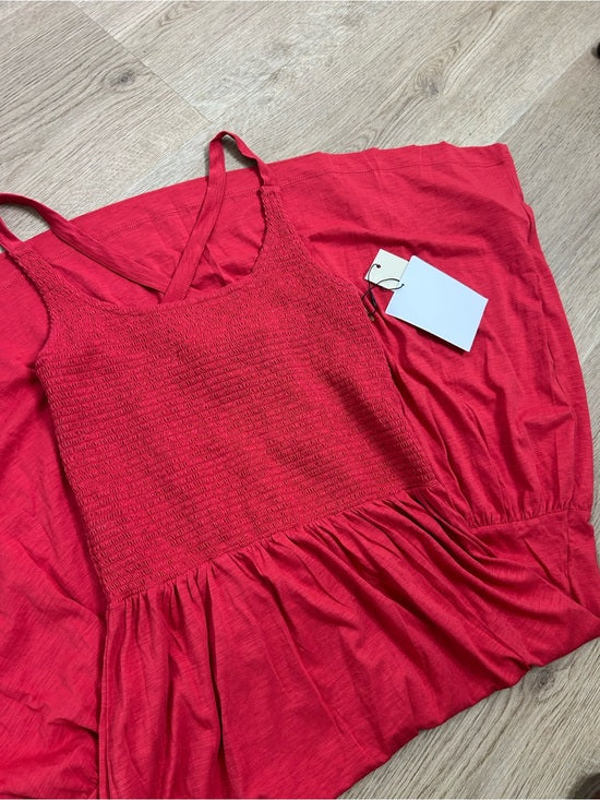 Nation LTD Nation LTD 100% Pima Cotton Penelope Cross Back Smocked Midi Dress Red - Cotton