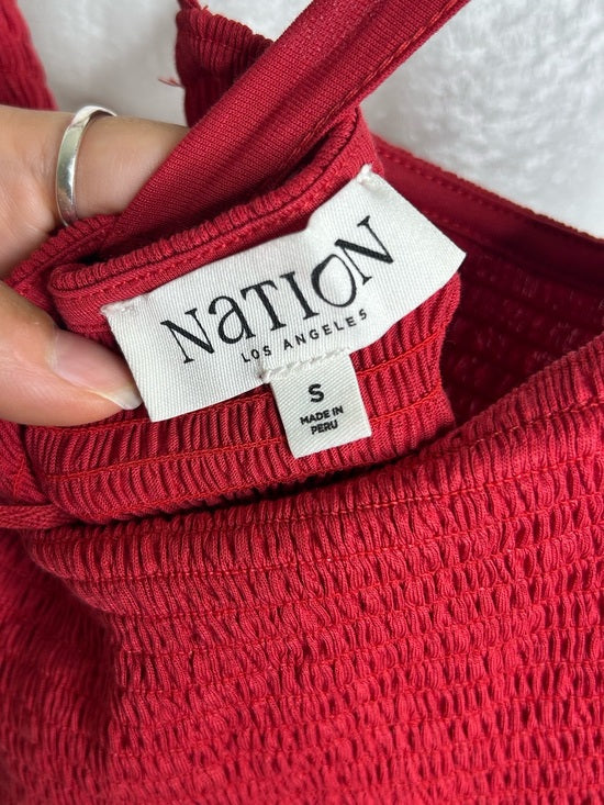 Nation LTD 100% Pima Cotton Penelope Cross Back Smocked Midi Dress Red
