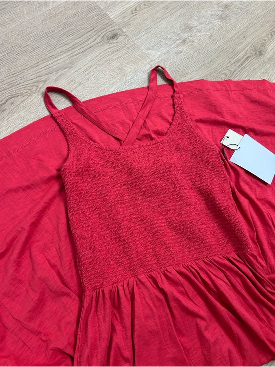 Nation LTD Nation LTD 100% Pima Cotton Penelope Cross Back Smocked Midi Dress Red - Cotton